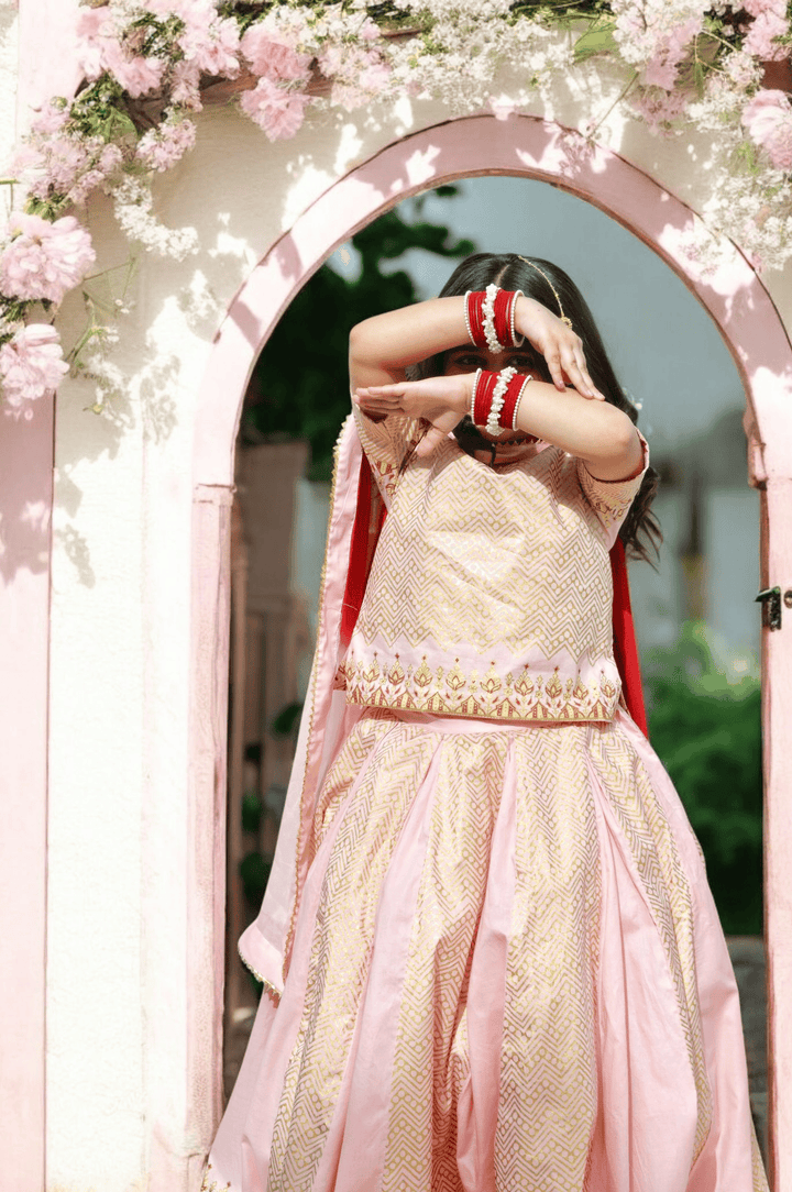 Carnation Pink Blockprinted Lehenga Choli Set