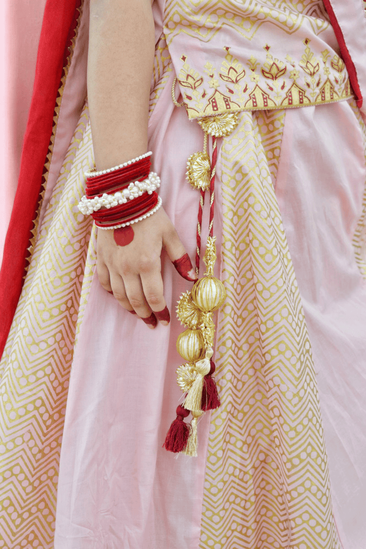 Carnation Pink Blockprinted Lehenga Choli Set