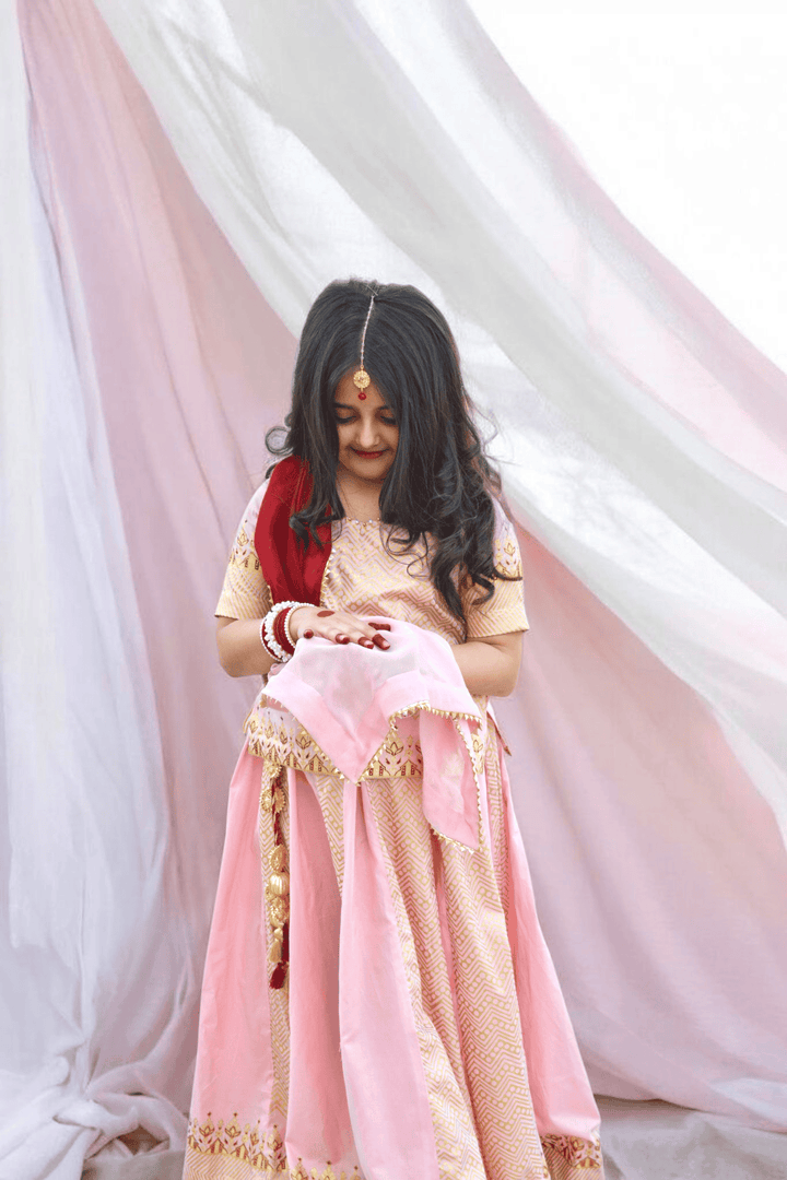 Carnation Pink Blockprinted Lehenga Choli Set