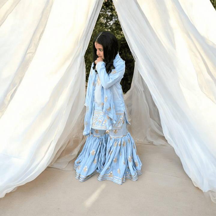 Ice Blue Blockprinted Gharara Set