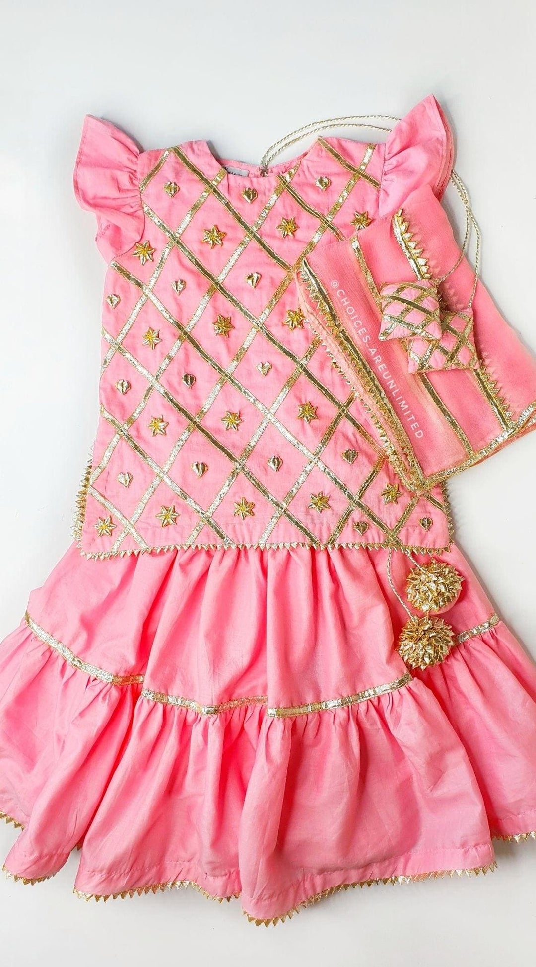 Baby Pink Checkered Lehenga Choli Set