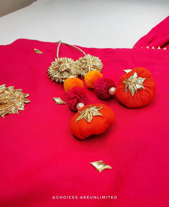 Pink and Orange Punjabi Touch Gharara Set