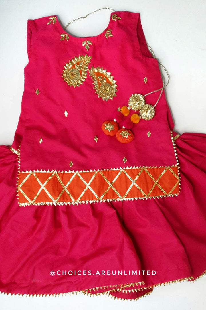 Pink and Orange Punjabi Touch Gharara Set