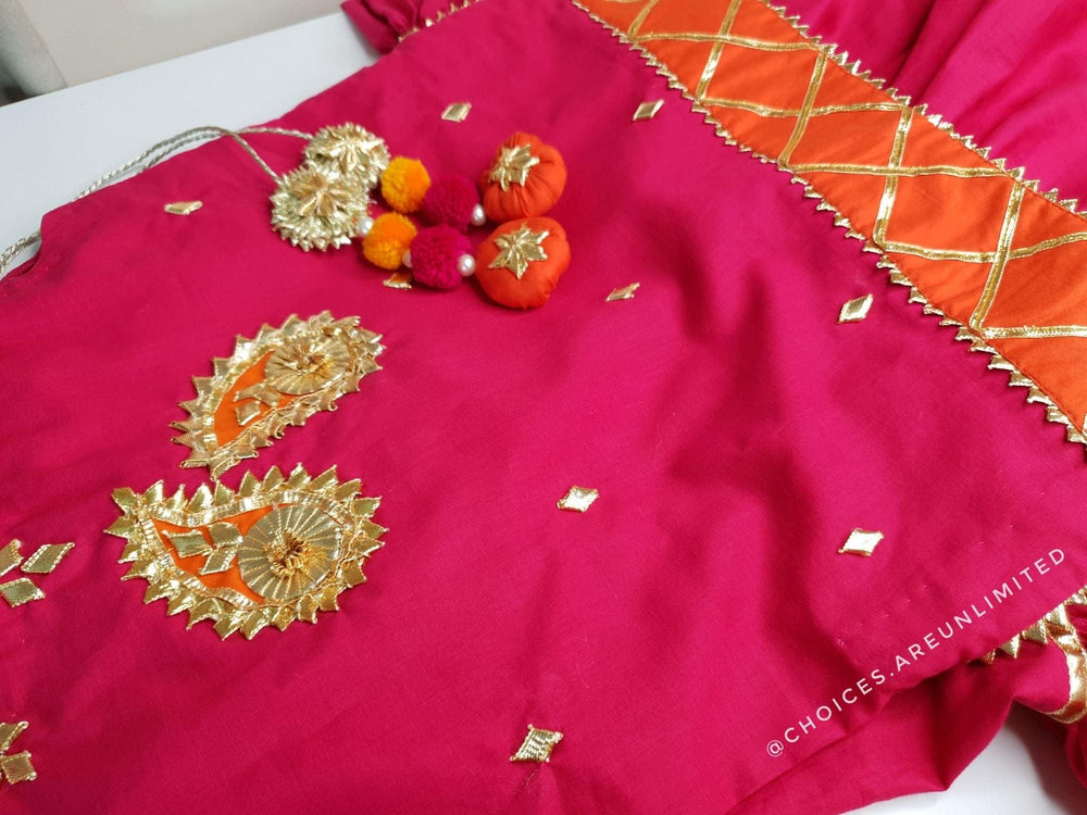 Pink and Orange Punjabi Touch Gharara Set