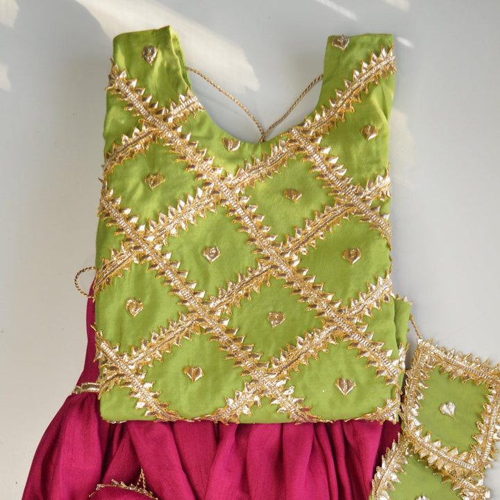 Checkered Apple Green Magenta Lehenga Choli Set