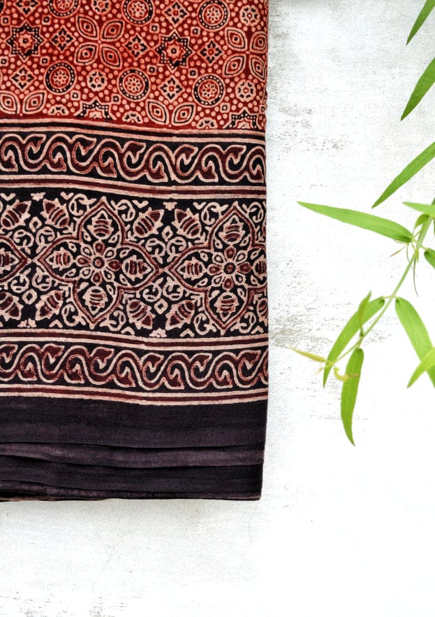 Cotton Mulmul Blockprinted Saari Maroon