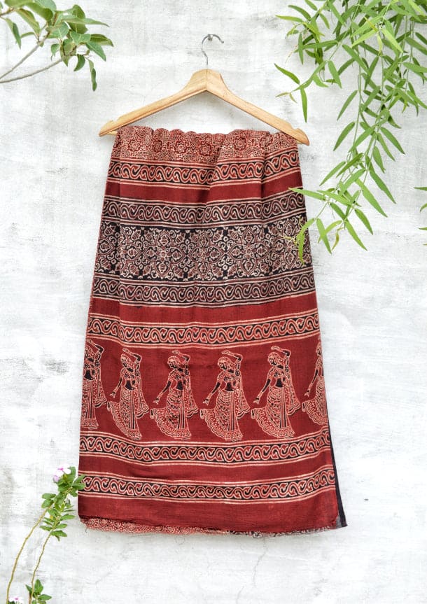 Cotton Mulmul Blockprinted Saari Maroon