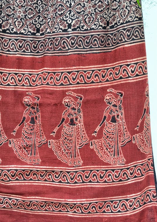 Cotton Mulmul Blockprinted Saari Maroon