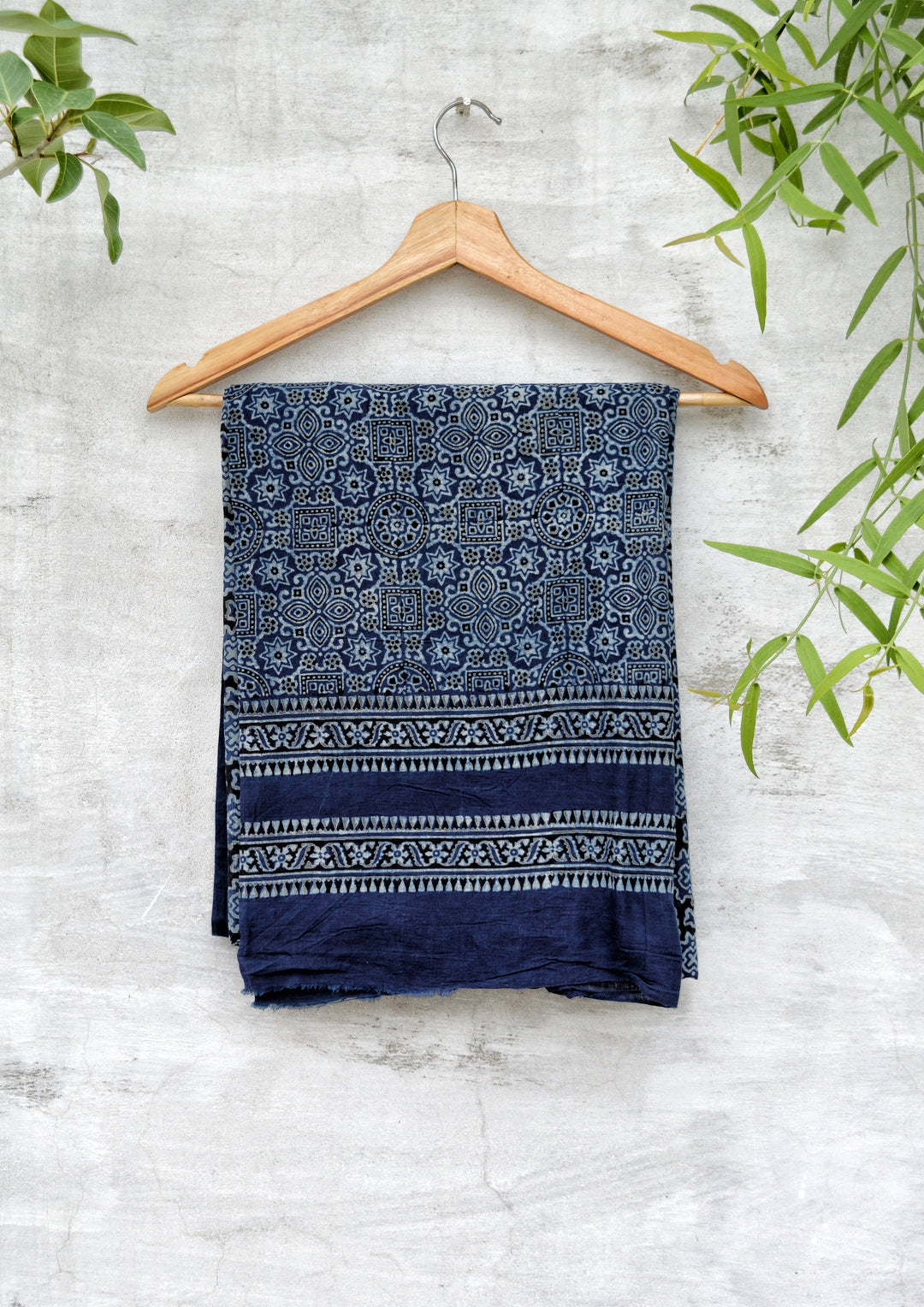 Cotton Mulmul Blockprinted Saari Blue