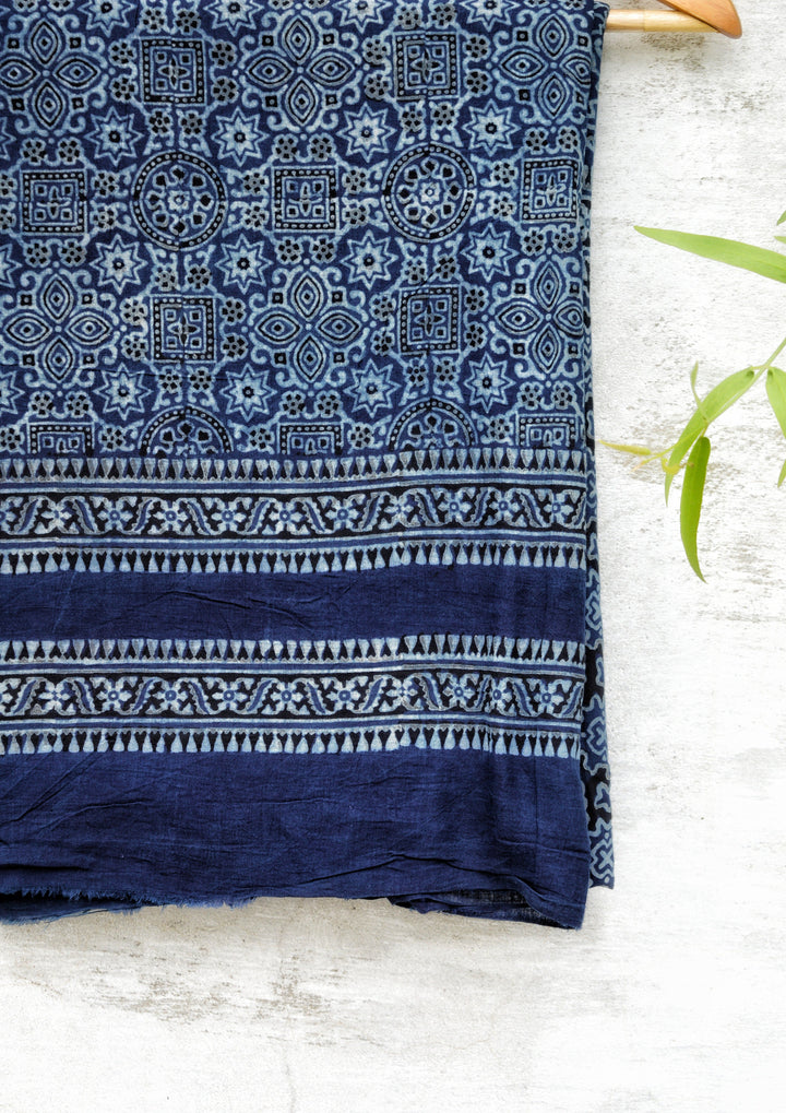 Cotton Mulmul Blockprinted Saari Blue