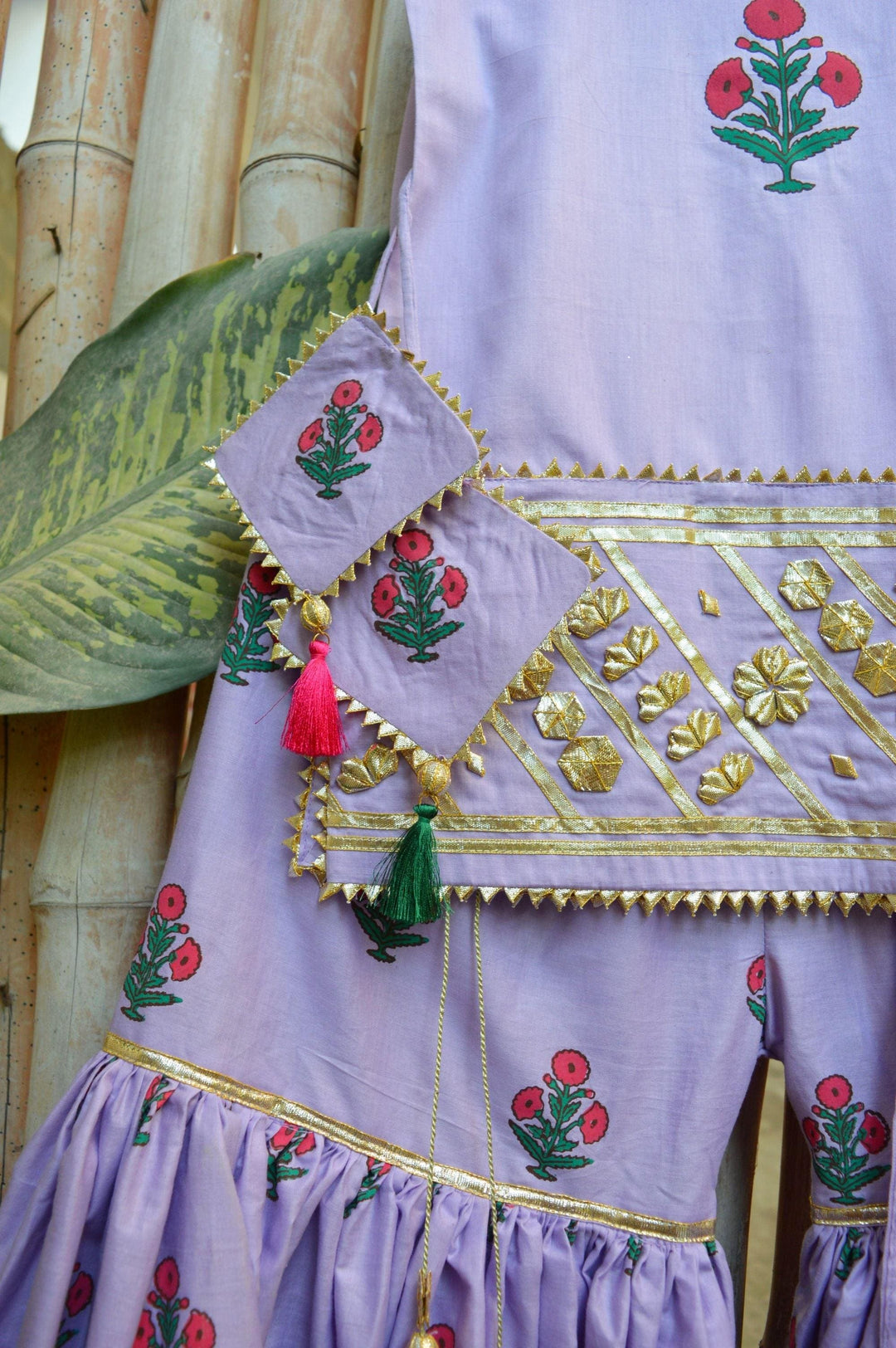 Little Girls Ishq Blockprinted Gharara Set Lavender