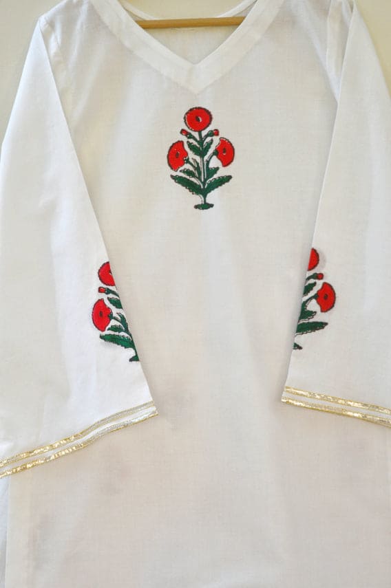 White and Red Poppy Co Ord Set