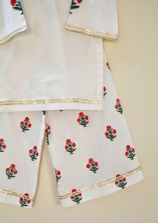 White and Red Poppy Co Ord Set