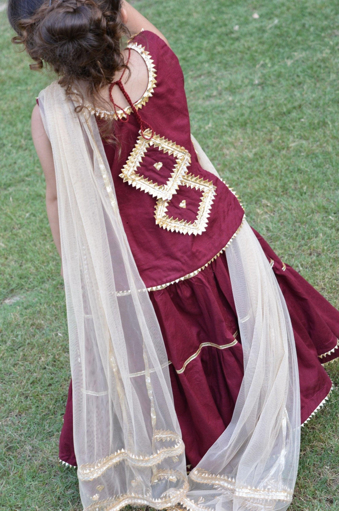 Checkered Maroon Lehenga Choli Set