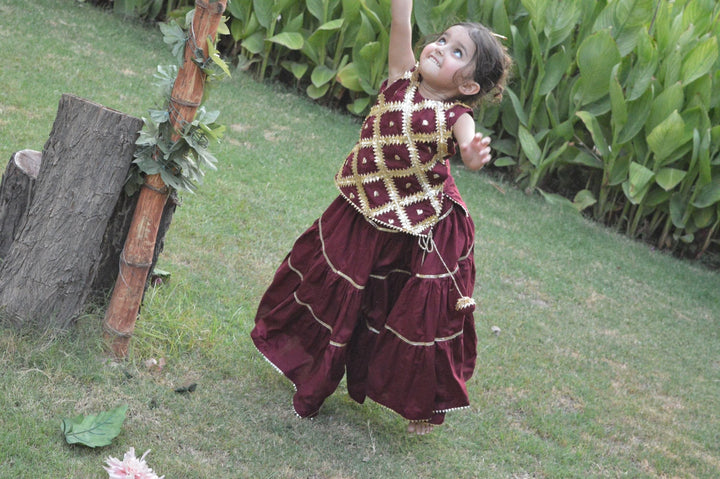 Checkered Maroon Lehenga Choli Set