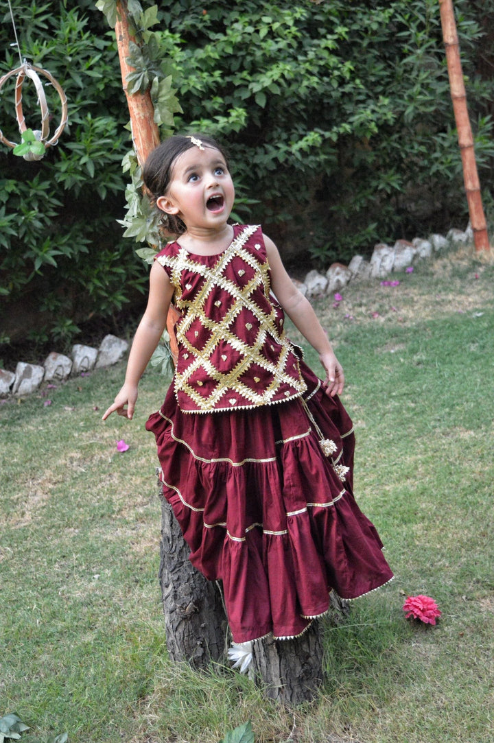 Checkered Maroon Lehenga Choli Set