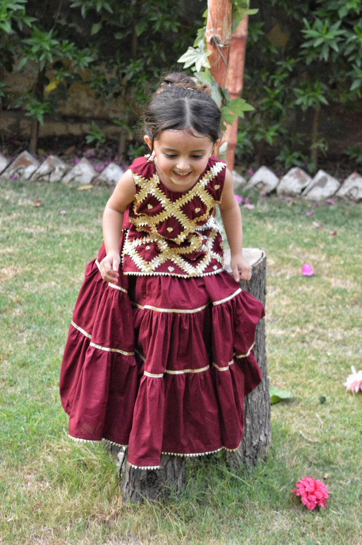 Checkered Maroon Lehenga Choli Set