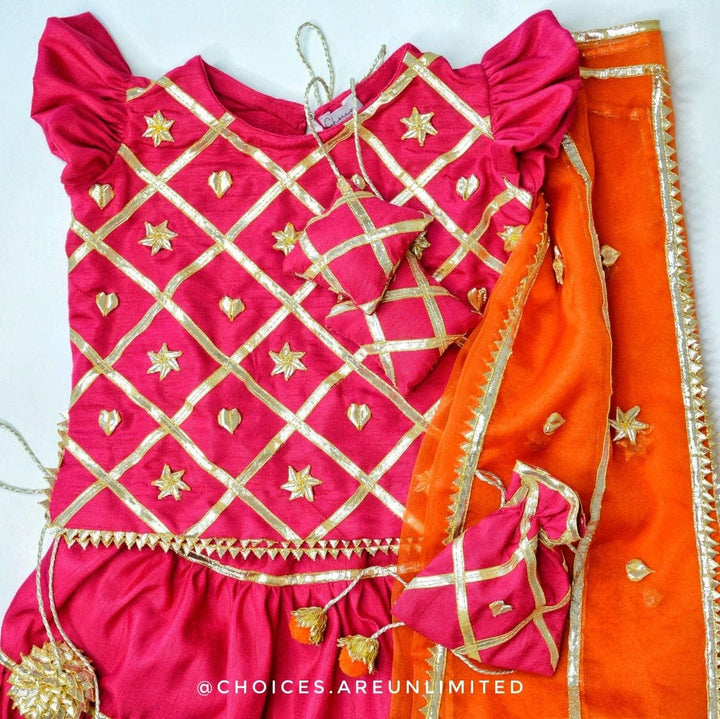 Checkered Pink & Orange Lehenga Choli Set