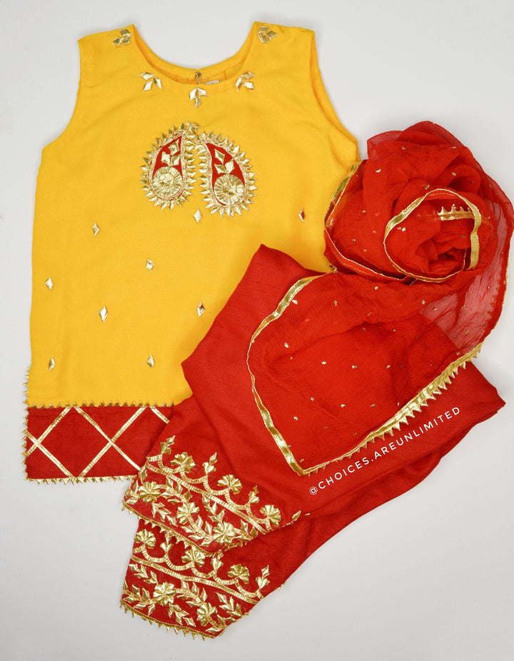 Red and Yellow Gota Work Set