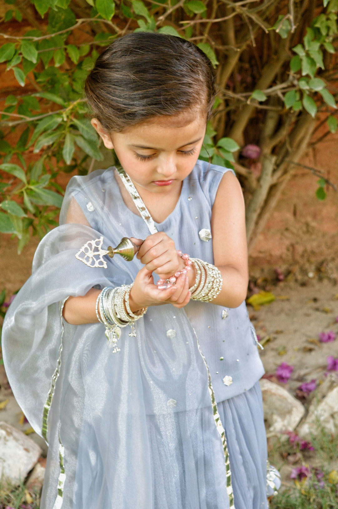 Surmai Chaandi Mukesh Lehenga Choli Set